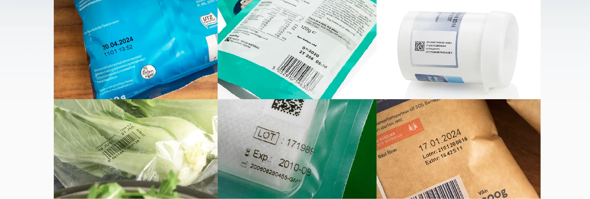 当シリーズは、食品包装フィルム・パウチ・紙ラベル・食品包装フィルム・包装フィルム・紙製軟包装などに印字することが可能です。